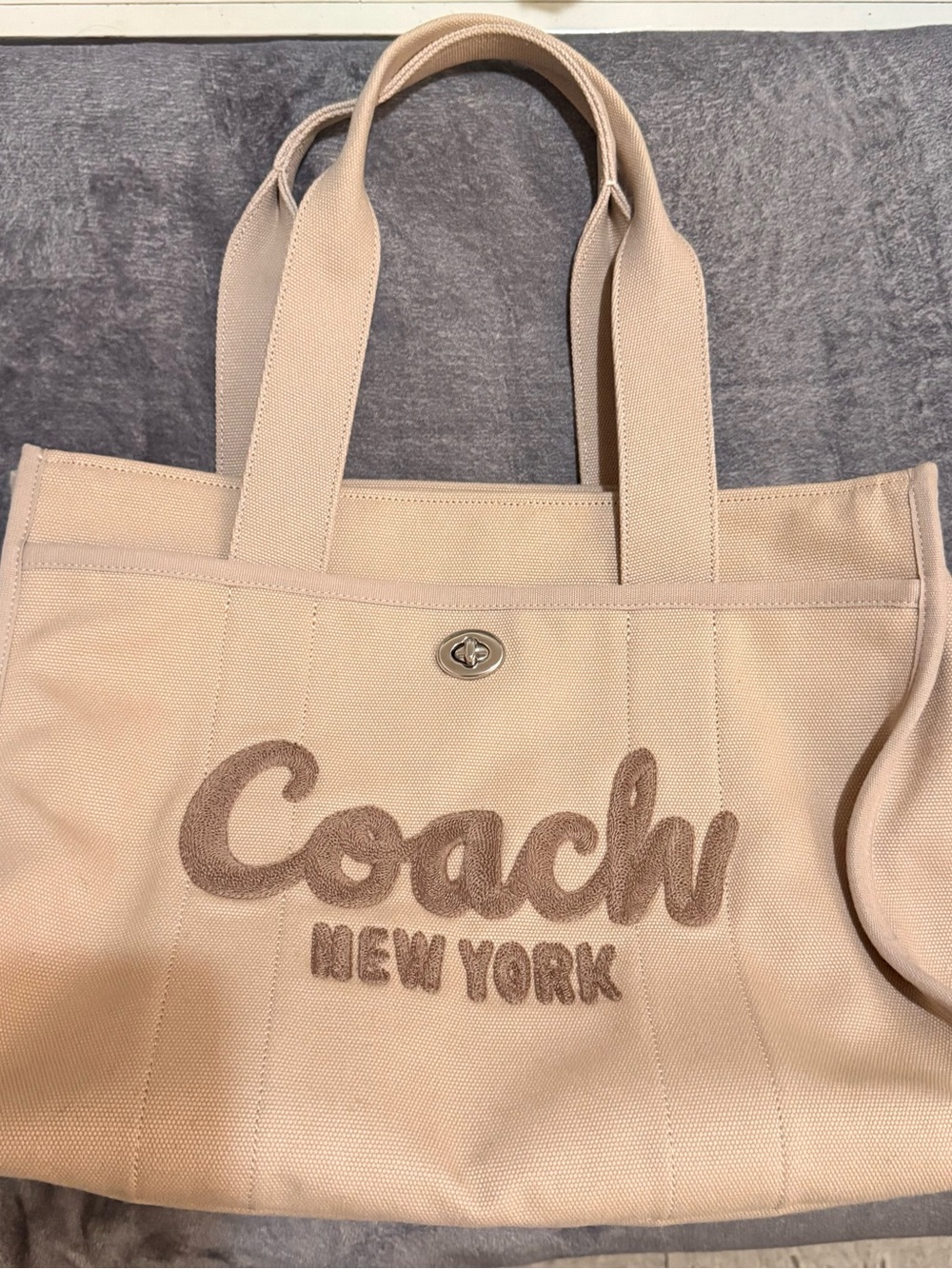Coach Beige Canvas Tote with Embroidered Logo